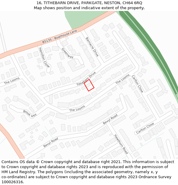 16, TITHEBARN DRIVE, PARKGATE, NESTON, CH64 6RQ: Location map and indicative extent of plot