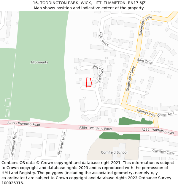 16, TODDINGTON PARK, WICK, LITTLEHAMPTON, BN17 6JZ: Location map and indicative extent of plot