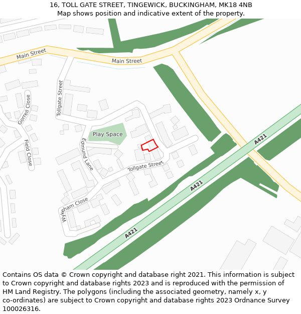 16, TOLL GATE STREET, TINGEWICK, BUCKINGHAM, MK18 4NB: Location map and indicative extent of plot