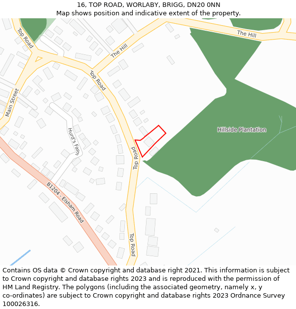 16, TOP ROAD, WORLABY, BRIGG, DN20 0NN: Location map and indicative extent of plot