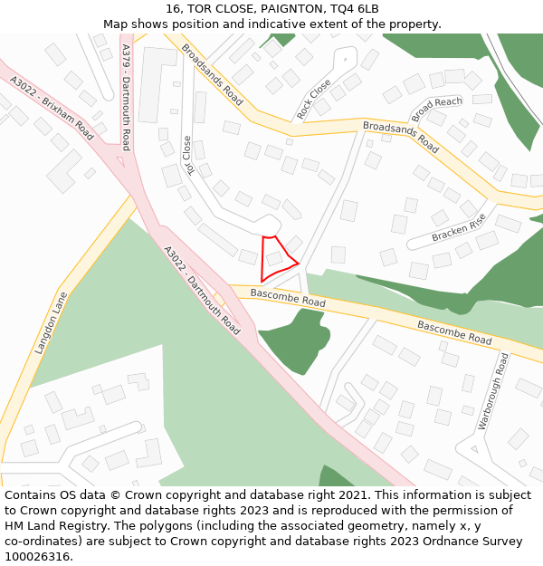 16, TOR CLOSE, PAIGNTON, TQ4 6LB: Location map and indicative extent of plot