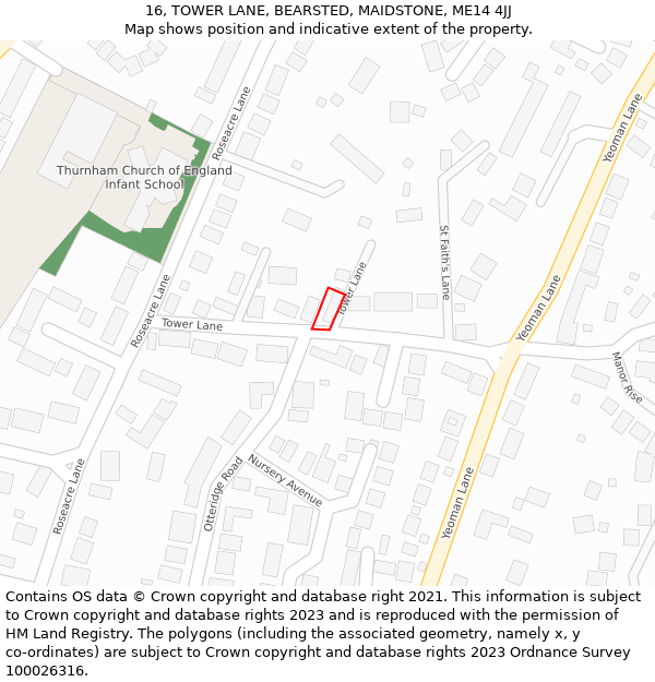 16, TOWER LANE, BEARSTED, MAIDSTONE, ME14 4JJ: Location map and indicative extent of plot