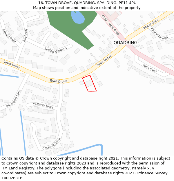 16, TOWN DROVE, QUADRING, SPALDING, PE11 4PU: Location map and indicative extent of plot