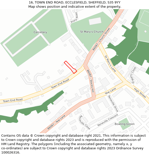 16, TOWN END ROAD, ECCLESFIELD, SHEFFIELD, S35 9YY: Location map and indicative extent of plot