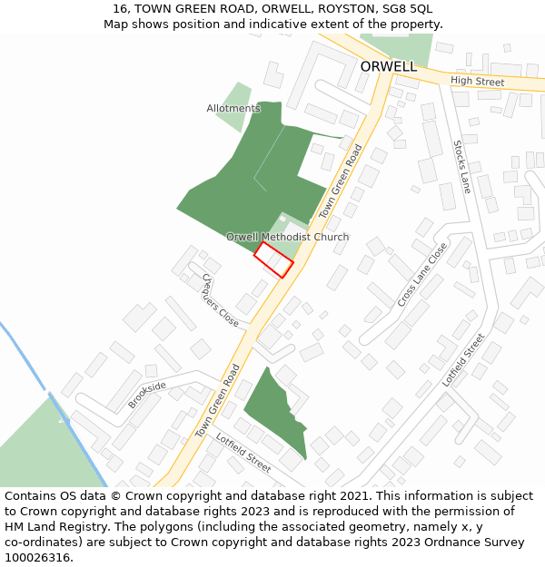 16, TOWN GREEN ROAD, ORWELL, ROYSTON, SG8 5QL: Location map and indicative extent of plot