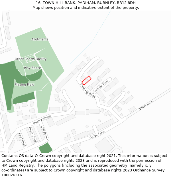 16, TOWN HILL BANK, PADIHAM, BURNLEY, BB12 8DH: Location map and indicative extent of plot