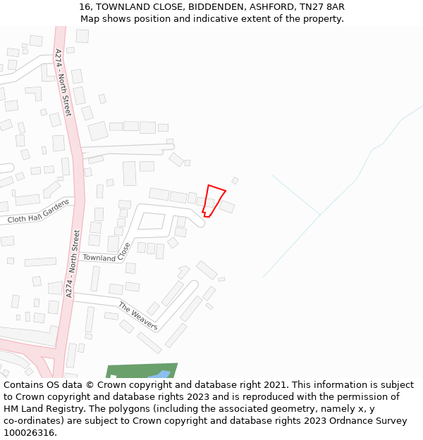16, TOWNLAND CLOSE, BIDDENDEN, ASHFORD, TN27 8AR: Location map and indicative extent of plot