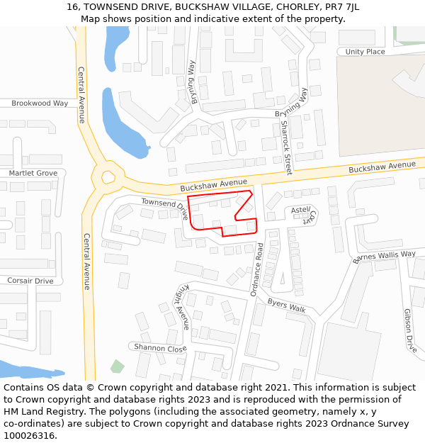 16, TOWNSEND DRIVE, BUCKSHAW VILLAGE, CHORLEY, PR7 7JL: Location map and indicative extent of plot