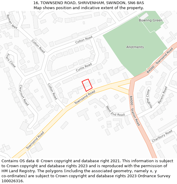 16, TOWNSEND ROAD, SHRIVENHAM, SWINDON, SN6 8AS: Location map and indicative extent of plot