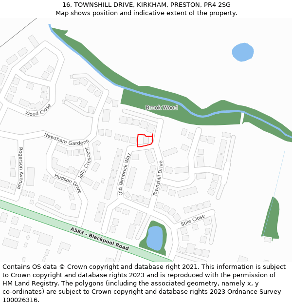 16, TOWNSHILL DRIVE, KIRKHAM, PRESTON, PR4 2SG: Location map and indicative extent of plot