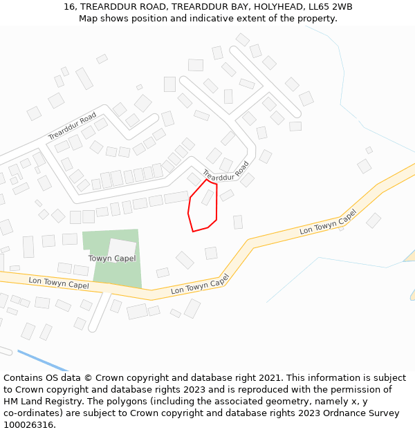 16, TREARDDUR ROAD, TREARDDUR BAY, HOLYHEAD, LL65 2WB: Location map and indicative extent of plot