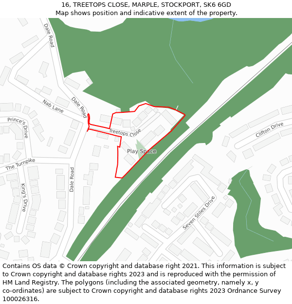 16, TREETOPS CLOSE, MARPLE, STOCKPORT, SK6 6GD: Location map and indicative extent of plot