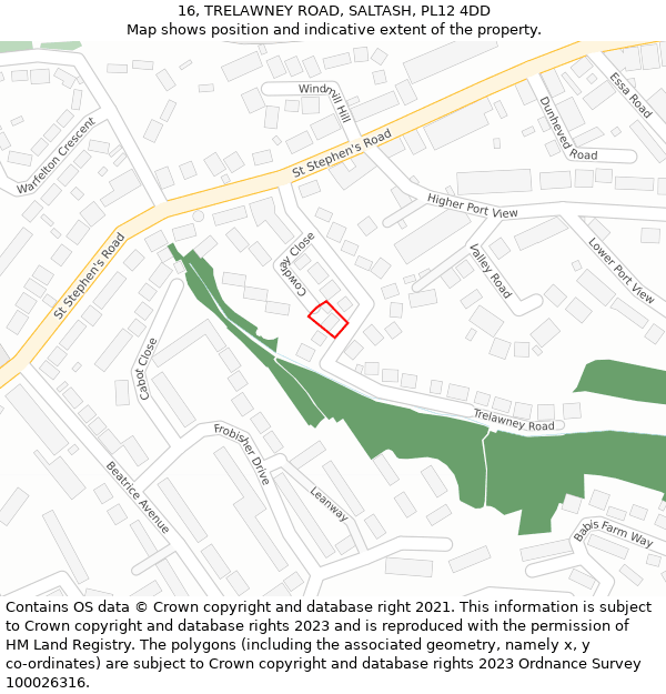 16, TRELAWNEY ROAD, SALTASH, PL12 4DD: Location map and indicative extent of plot