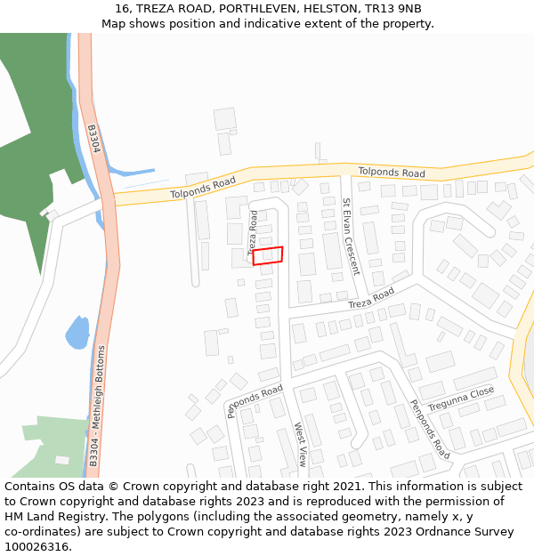 16, TREZA ROAD, PORTHLEVEN, HELSTON, TR13 9NB: Location map and indicative extent of plot