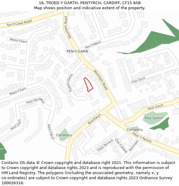 16, TROED Y GARTH, PENTYRCH, CARDIFF, CF15 9AB: Location map and indicative extent of plot