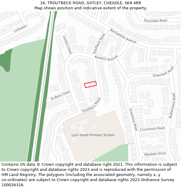 16, TROUTBECK ROAD, GATLEY, CHEADLE, SK8 4RR: Location map and indicative extent of plot