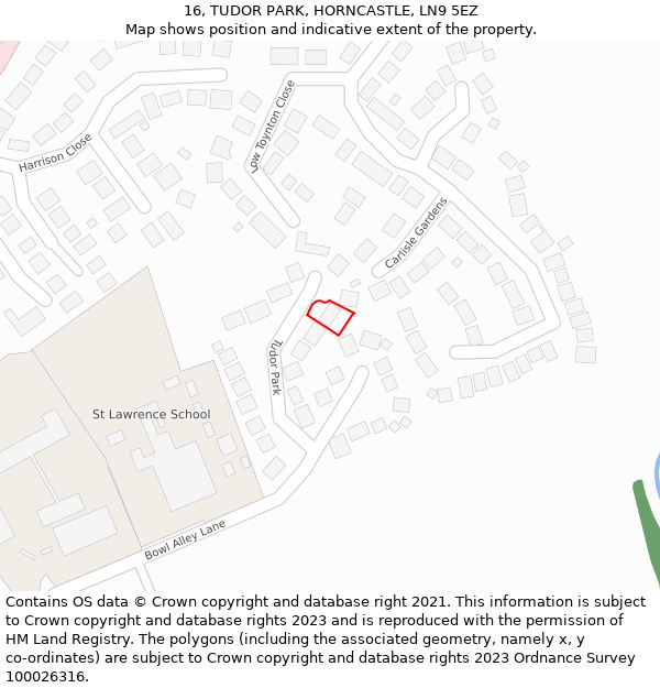 16, TUDOR PARK, HORNCASTLE, LN9 5EZ: Location map and indicative extent of plot