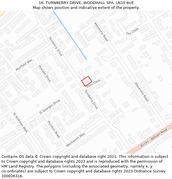 16, TURNBERRY DRIVE, WOODHALL SPA, LN10 6UE: Location map and indicative extent of plot