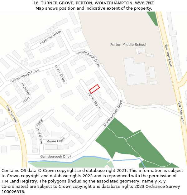 16, TURNER GROVE, PERTON, WOLVERHAMPTON, WV6 7NZ: Location map and indicative extent of plot