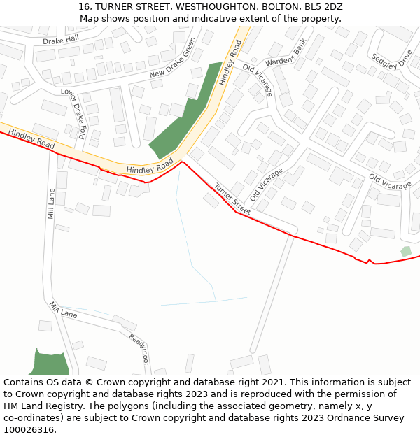 16, TURNER STREET, WESTHOUGHTON, BOLTON, BL5 2DZ: Location map and indicative extent of plot