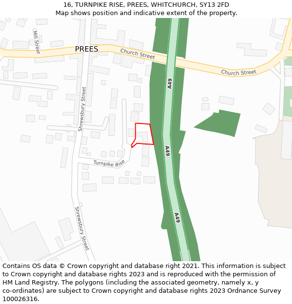 16, TURNPIKE RISE, PREES, WHITCHURCH, SY13 2FD: Location map and indicative extent of plot