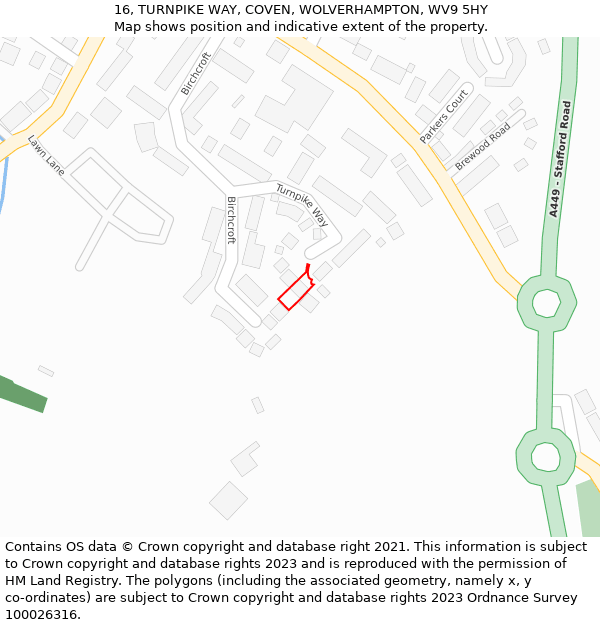 16, TURNPIKE WAY, COVEN, WOLVERHAMPTON, WV9 5HY: Location map and indicative extent of plot