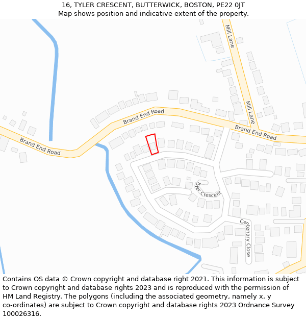 16, TYLER CRESCENT, BUTTERWICK, BOSTON, PE22 0JT: Location map and indicative extent of plot