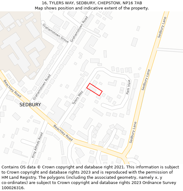 16, TYLERS WAY, SEDBURY, CHEPSTOW, NP16 7AB: Location map and indicative extent of plot