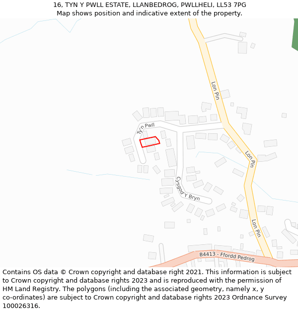 16, TYN Y PWLL ESTATE, LLANBEDROG, PWLLHELI, LL53 7PG: Location map and indicative extent of plot