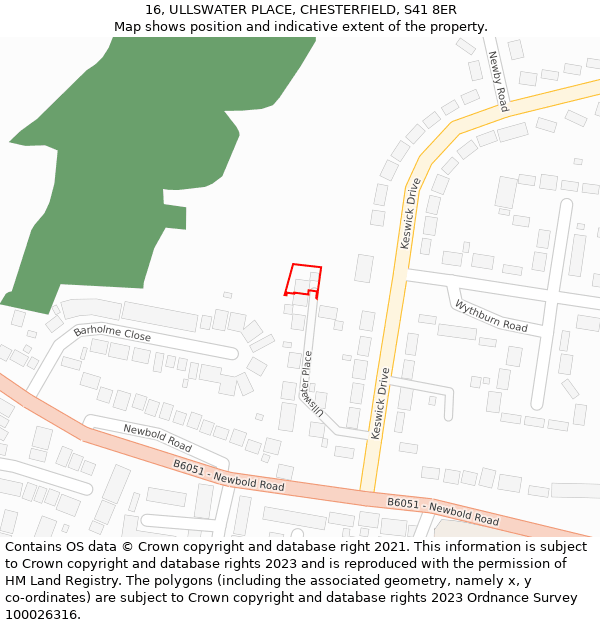 16, ULLSWATER PLACE, CHESTERFIELD, S41 8ER: Location map and indicative extent of plot