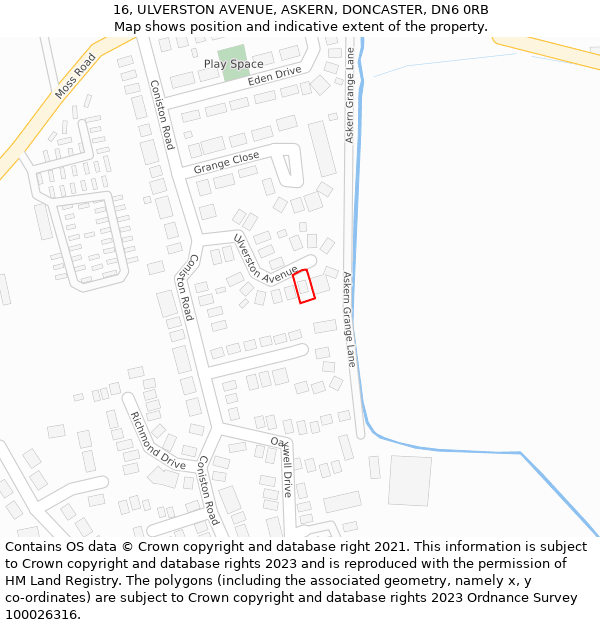 16, ULVERSTON AVENUE, ASKERN, DONCASTER, DN6 0RB: Location map and indicative extent of plot