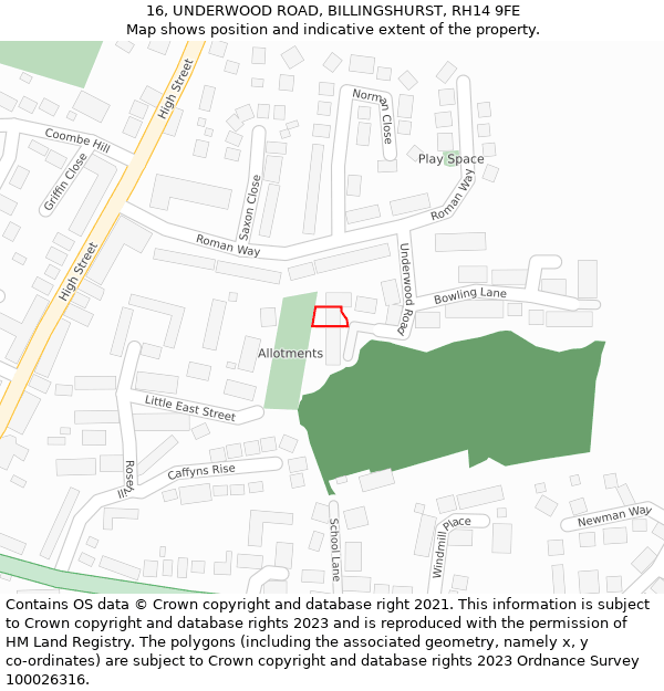 16, UNDERWOOD ROAD, BILLINGSHURST, RH14 9FE: Location map and indicative extent of plot