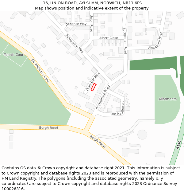 16, UNION ROAD, AYLSHAM, NORWICH, NR11 6FS: Location map and indicative extent of plot