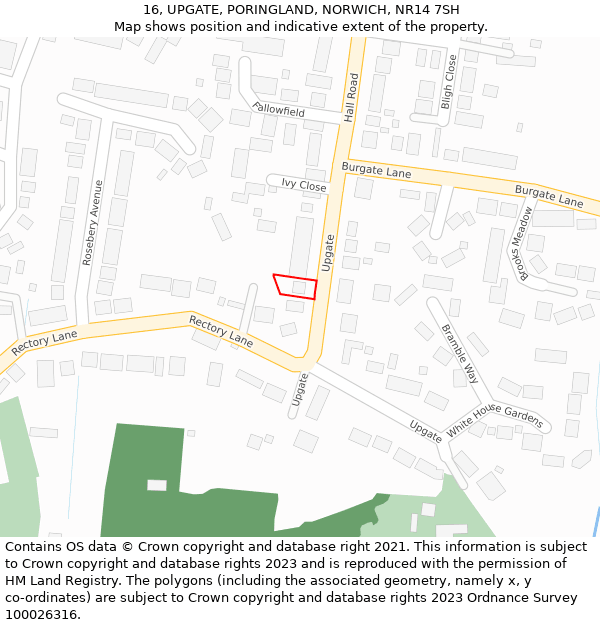 16, UPGATE, PORINGLAND, NORWICH, NR14 7SH: Location map and indicative extent of plot