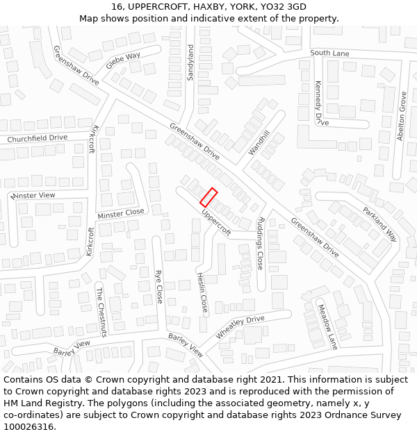 16, UPPERCROFT, HAXBY, YORK, YO32 3GD: Location map and indicative extent of plot