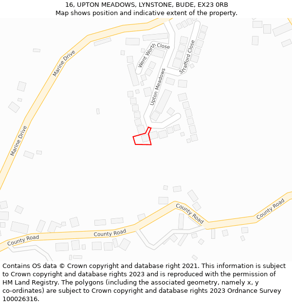 16, UPTON MEADOWS, LYNSTONE, BUDE, EX23 0RB: Location map and indicative extent of plot