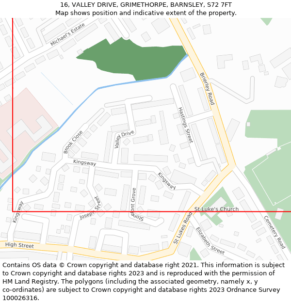 16, VALLEY DRIVE, GRIMETHORPE, BARNSLEY, S72 7FT: Location map and indicative extent of plot