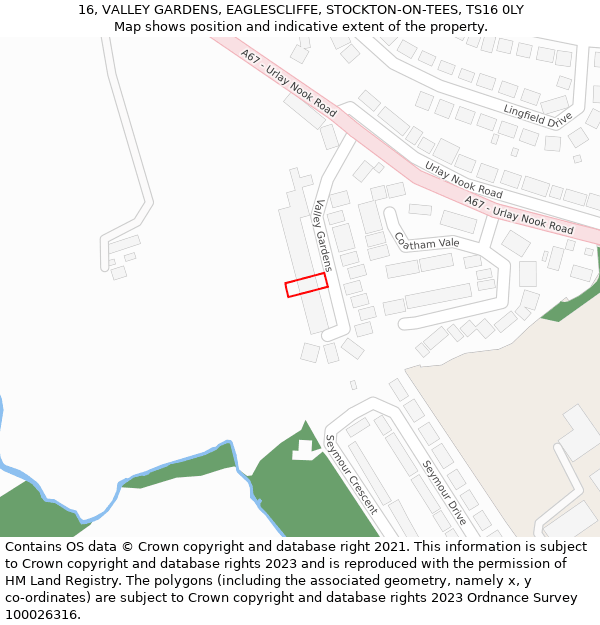 16, VALLEY GARDENS, EAGLESCLIFFE, STOCKTON-ON-TEES, TS16 0LY: Location map and indicative extent of plot