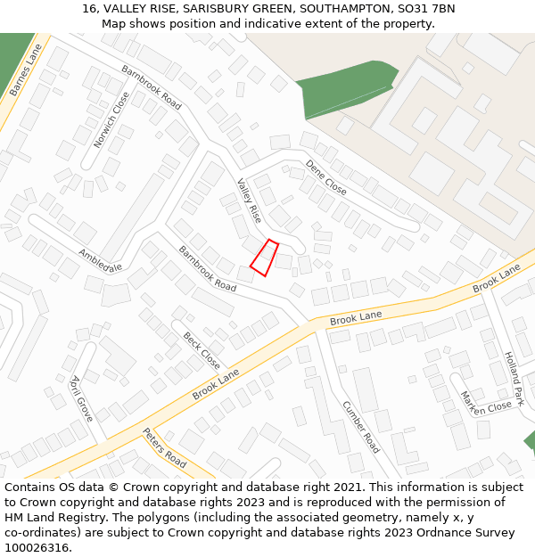 16, VALLEY RISE, SARISBURY GREEN, SOUTHAMPTON, SO31 7BN: Location map and indicative extent of plot
