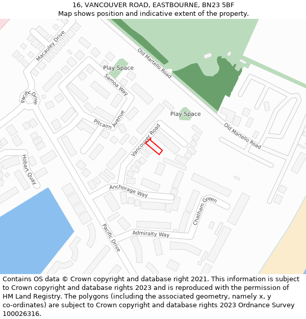 16, VANCOUVER ROAD, EASTBOURNE, BN23 5BF: Location map and indicative extent of plot