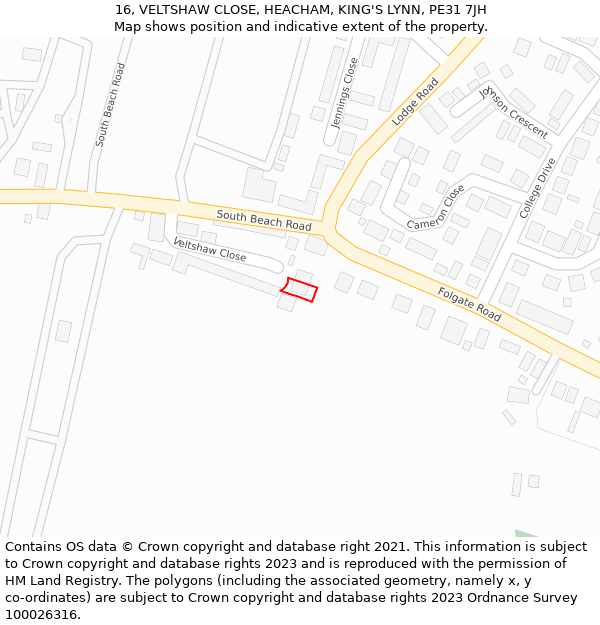 16, VELTSHAW CLOSE, HEACHAM, KING'S LYNN, PE31 7JH: Location map and indicative extent of plot