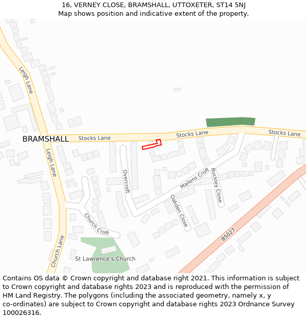 16, VERNEY CLOSE, BRAMSHALL, UTTOXETER, ST14 5NJ: Location map and indicative extent of plot