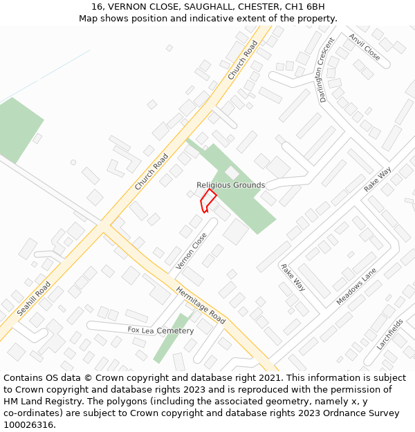 16, VERNON CLOSE, SAUGHALL, CHESTER, CH1 6BH: Location map and indicative extent of plot