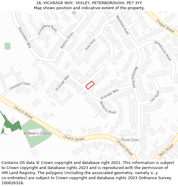 16, VICARAGE WAY, YAXLEY, PETERBOROUGH, PE7 3YY: Location map and indicative extent of plot