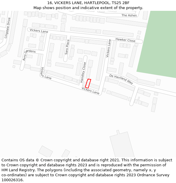 16, VICKERS LANE, HARTLEPOOL, TS25 2BF: Location map and indicative extent of plot