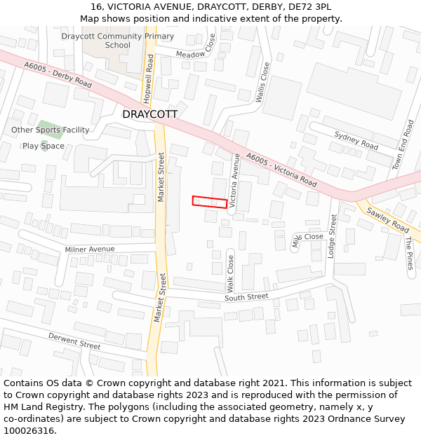 16, VICTORIA AVENUE, DRAYCOTT, DERBY, DE72 3PL: Location map and indicative extent of plot