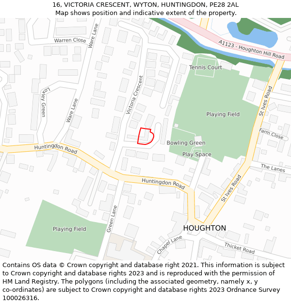 16, VICTORIA CRESCENT, WYTON, HUNTINGDON, PE28 2AL: Location map and indicative extent of plot