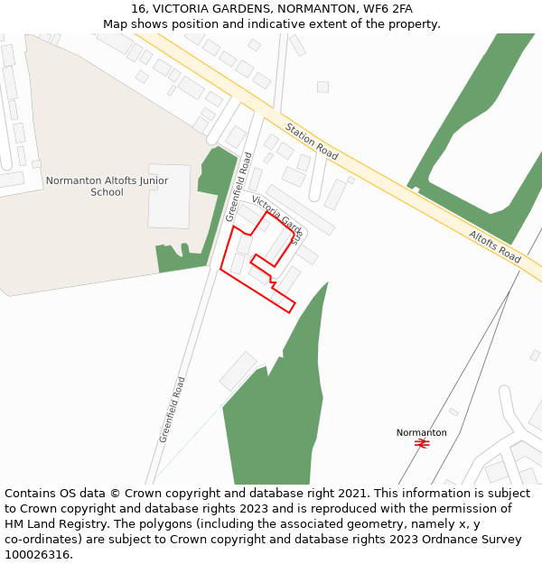 16, VICTORIA GARDENS, NORMANTON, WF6 2FA: Location map and indicative extent of plot