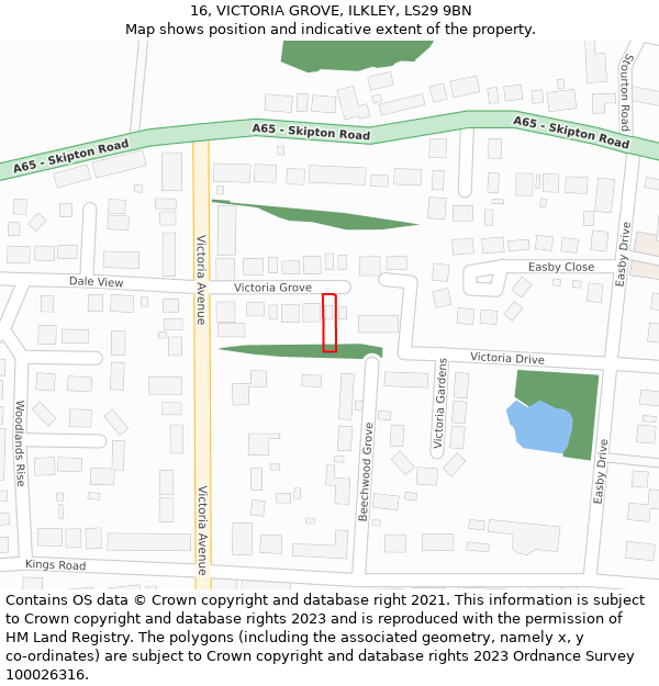 16, VICTORIA GROVE, ILKLEY, LS29 9BN: Location map and indicative extent of plot