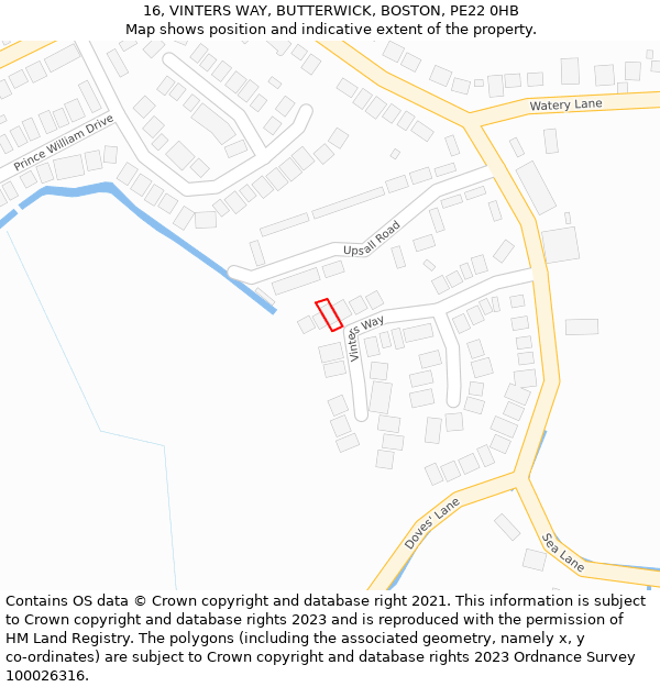 16, VINTERS WAY, BUTTERWICK, BOSTON, PE22 0HB: Location map and indicative extent of plot